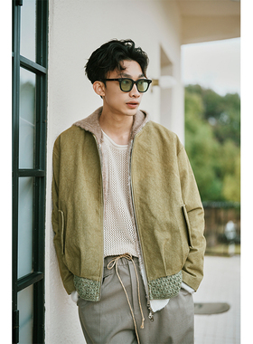 SAME FLOW 原创复古休闲拉链夹克外套男设计感拼接针织百搭上衣秋