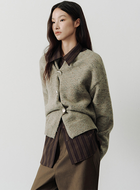 SAMEFLOW 原创小众设计羊毛混纺扭结开衫女秋冬慵懒风毛衣外套