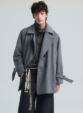 SAME FLOW 百搭高级灰双排扣御寒保暖羊毛宽松直筒双排扣大衣