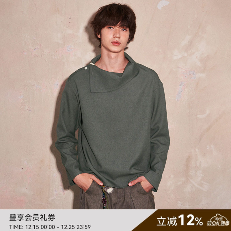 SAME FLOW 简约男女同款高级翻领不对称设计百搭舒适不挑人套头衫