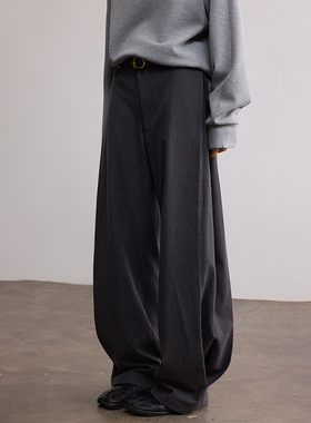 SAMEFLOW 韩系休闲弯刀裤简约垂感褶皱直筒显瘦阔腿设计感休闲裤