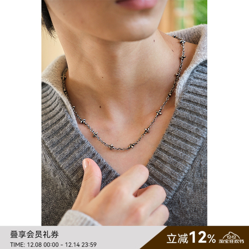 SAME FLOW 十字花项链 复古氧化做旧工艺百搭小众项链