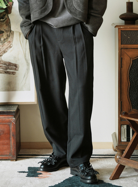 SAME FLOW 百搭松紧腰黑色垂感西裤长裤男2025秋冬微喇阔腿休闲裤