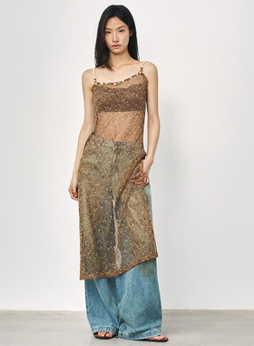 SAME FLOW 西米亚风格贝壳串珠吊带裙海边度假异域风情造型长裙