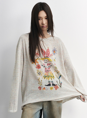 SAMEFLOW 刘宇宁同款 小丑花园水彩印花上衣男早秋针织长袖T恤女