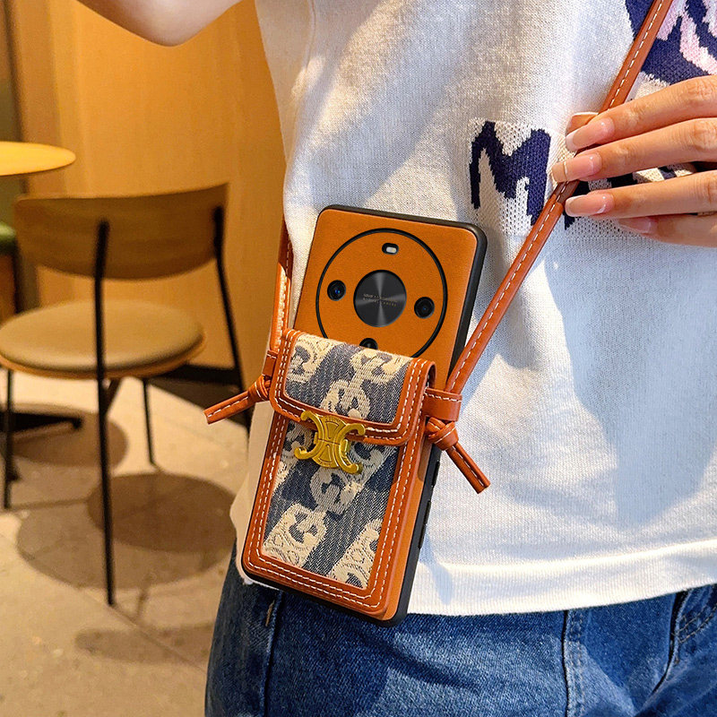 高级感棕色适用华为畅享70x手机壳皮纹麦芒30保护套全包防摔斜挎挂绳卡包畅享70x活力版高档背带挂绳潮牌花纹