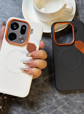 高级五金散热适用oppofindx9手机壳皮纹oppofindx9pro保护套防摔磁吸充电findx9创意橙色镜头散热设计