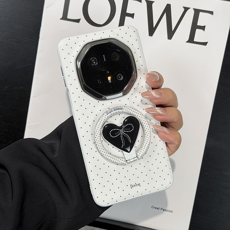 高级ins波点磁吸适用华为mate80rs非凡大师手机壳皮纹mate70RS保护套防摔软边mate80rs网红高档磁吸爱心支架