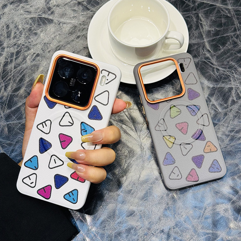 创意图行适用小米15spro手机壳皮纹小米14保护套全包防摔小米15PRO高档磁吸橙色金属镜头小米14pro