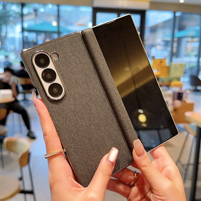 适用galaxy fold6折叠屏手机壳翻盖全包防摔三星zfold6保护壳全包中轴简约防布纹电镀FOLD6折叠高档商务