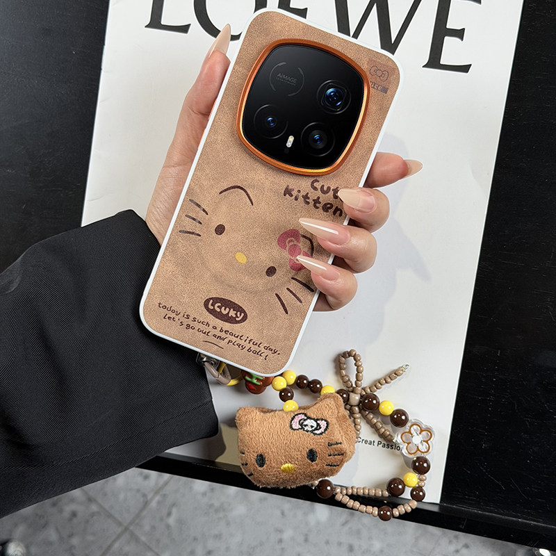 高级可爱磁吸适用荣耀magic8RSR保时捷手机壳皮纹magic8rsr保护套防摔软边magic7保时捷网红KT猫手提链卡吸