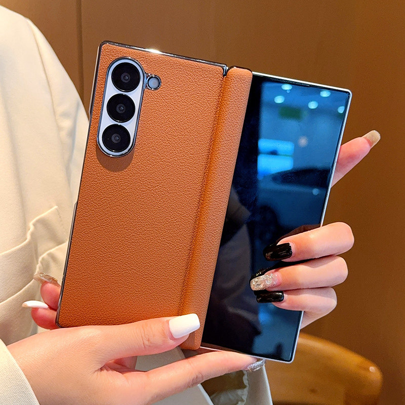 适用三星 Z Fold4手机壳全包防摔皮纹高级电镀galaxy zfold6保护壳fold5折叠屏美拉德全包中轴高档纯色大牌