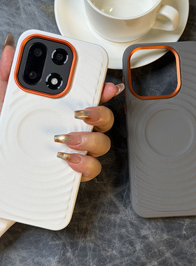 高级磁吸波漾纹适用一加ace6手机壳皮纹oneplus ace6保护套全包防摔1+ace6软边防摔高档橙色金属镜头