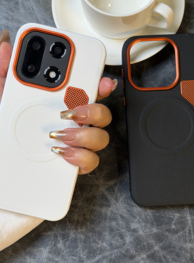 高级五金散热适用一加15手机壳皮纹oneplus 15保护套防摔磁吸充电一加13T创意橙色镜头散热设计