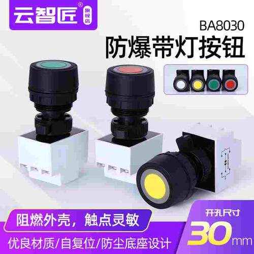 防爆按钮开关防爆防腐带灯按钮BA8030防爆自复位带灯按钮220V380V