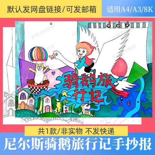 尼尔斯骑鹅旅行记手抄报模板电子版小学生阅读书手绘涂色模板