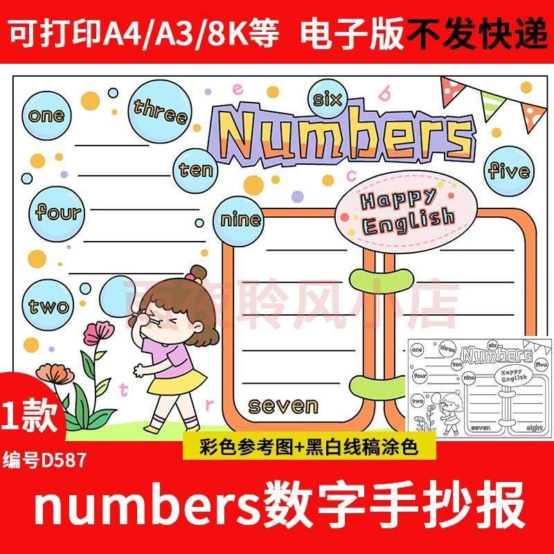 英语number数字手抄报小学生英语三年级小报模板电子版创意儿童画