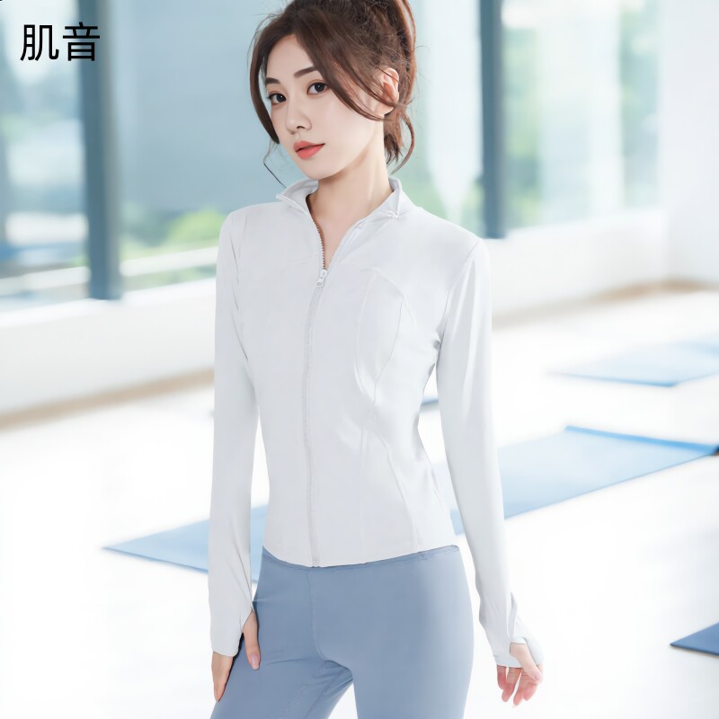 肌音裸感瑜伽服运动外套修身锦纶外穿立领紧身上衣跑步健身服速干