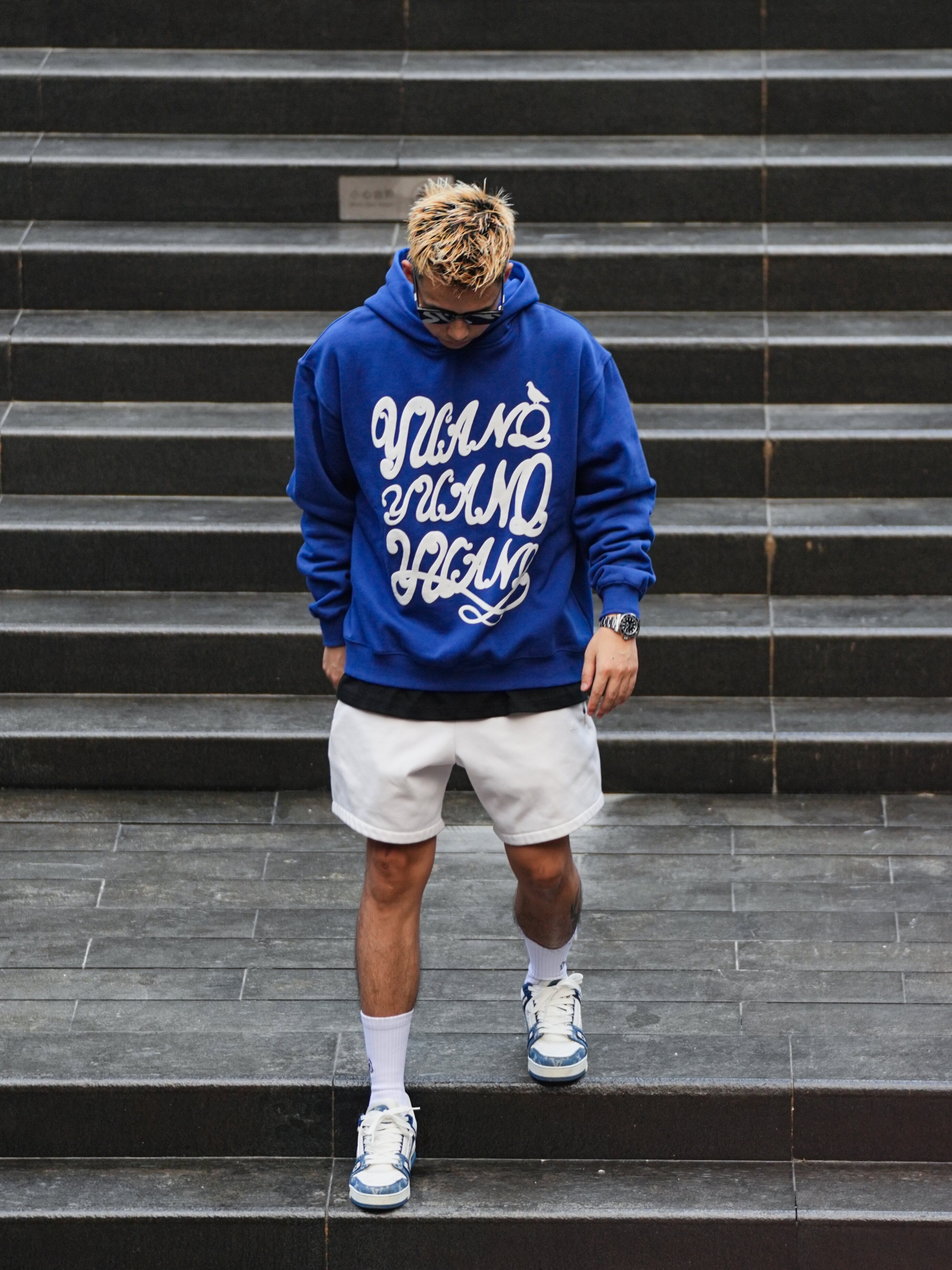 发泡YUANQ加绒潮连帽卫衣美式