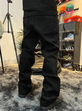 YUANQ原黑牛硬壳直筒牛仔裤美式复古百搭小众休闲长裤宽松潮牌裤