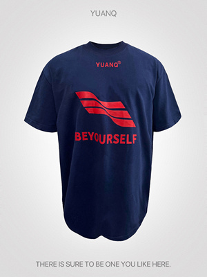 YUANQ25SS三杠美式复古短袖高级休闲小众小领口重磅宽松原创T恤