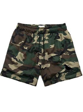 YUANQ美式迷彩网眼短裤夏季刺绣双层不过膝休闲运动小众四分裤