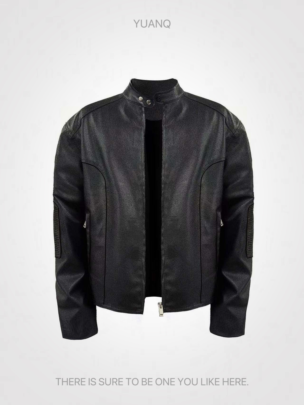 YUANQ25AW美式纯黑皮夹克外套马丁同款立领皮衣原创宽松休闲上衣