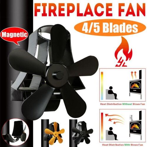 Wall Mounted Fireplace 4/5 Blade Heat Powered Stove Fan Wood