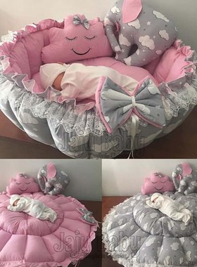Jaju Baby Gray Could Pink Design Elephant Pillow Play Mat Ba