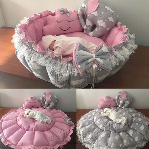 Jaju Baby Gray Could Pink Design Elephant Pillow Play Mat Ba