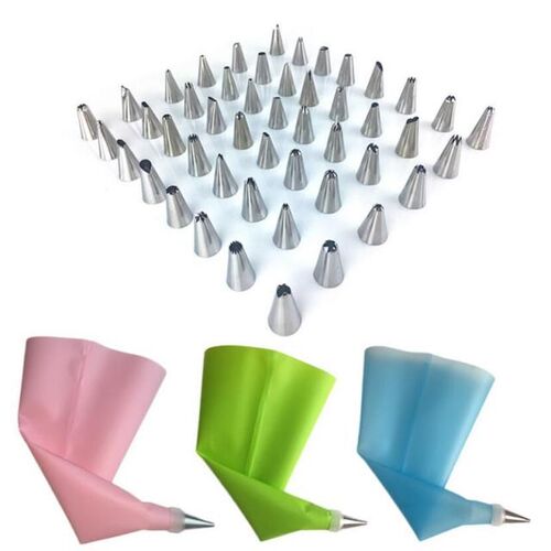 50pcs/set Reusable Silicone Pastry Bag + 48 pc Icing Piping