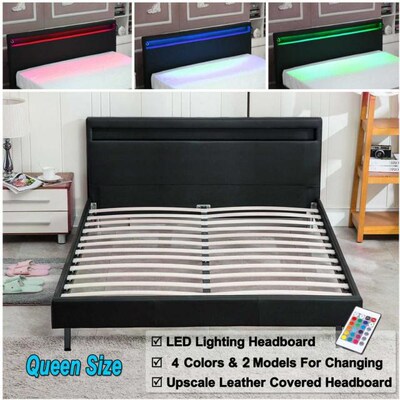 Queen Size LED Bed Frame 41.5 inch 4 Color Changing Lights H