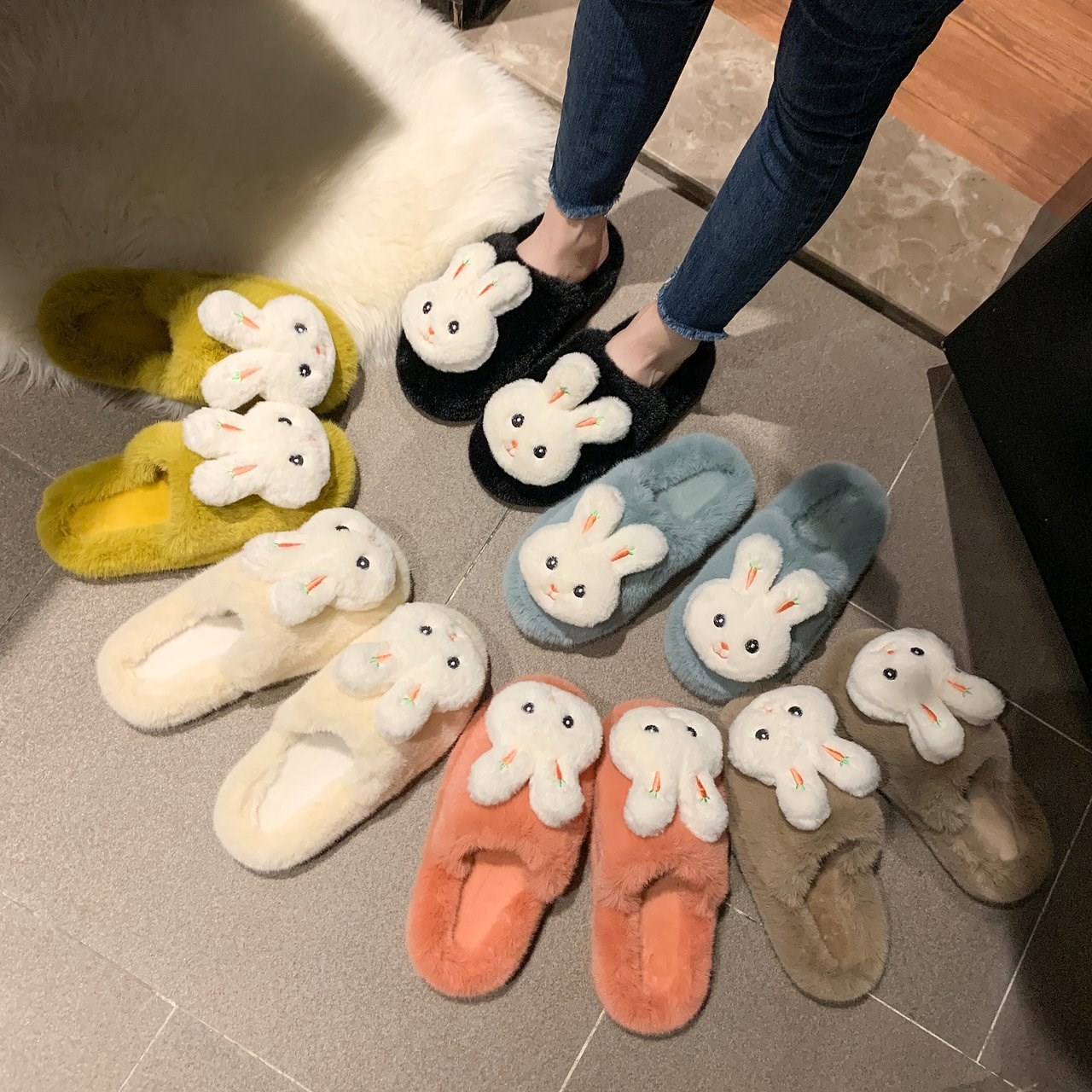 2020 New Winter Cotton Slippers Fur Rabbit Home Warm Thick B