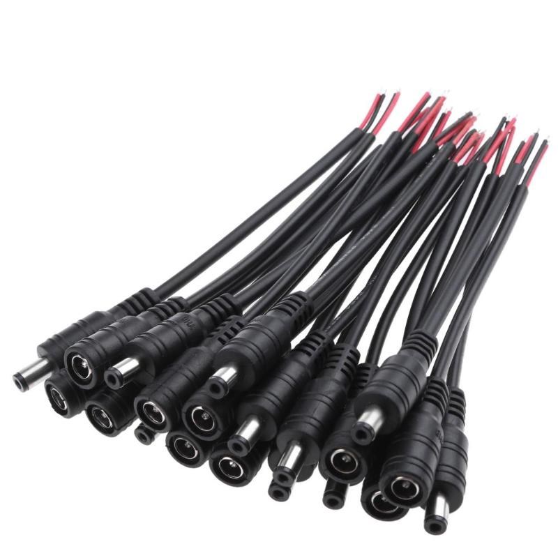 10pcs 5.5x2.1 DC 12/24V Male+Female Plug Cable Wire Connecto