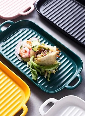 Ceramic Baking Dish Rectangular Bakeware Roasting Pan With H