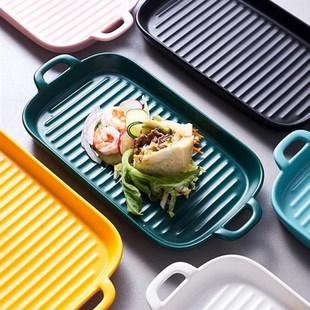 Ceramic Baking Dish Rectangular Bakeware Roasting Pan With H