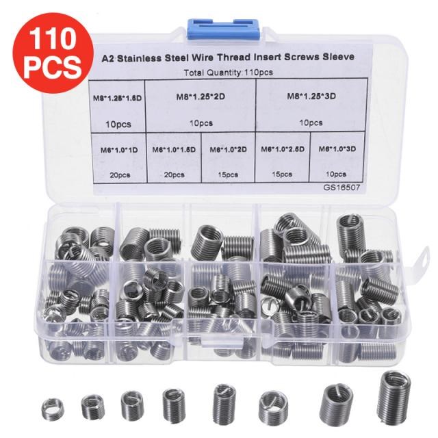 110pcs M6-M8 Stainless Steel Thread Insert Screws Sleeve Kit