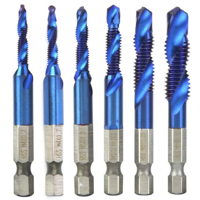 Blue 6.35mm Hex Shank Tap Drill Bit HSS Compound Tap High Sp