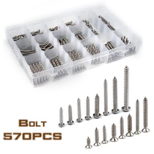 570PCS Stainless Steel Self-tapping Screws Phillips Round Pa