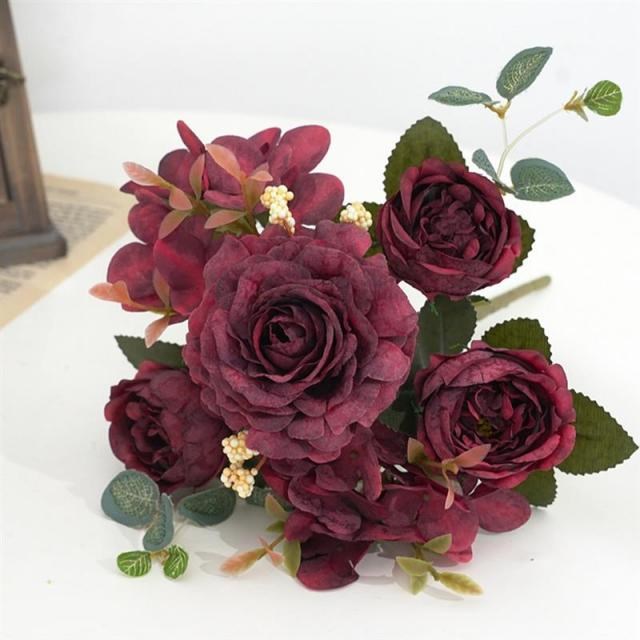 Bunch Artificial Flower Bouquet Silk Hydrangea Peony Flower