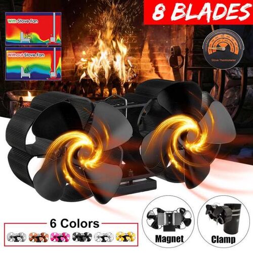 Mounted Fireplace 8 Blade Heat Powered Stove Fan komin Log W