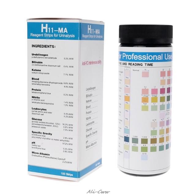 100Pcs H-11MA Urine Test Strip Reagent Strip 适用于 11 Urina
