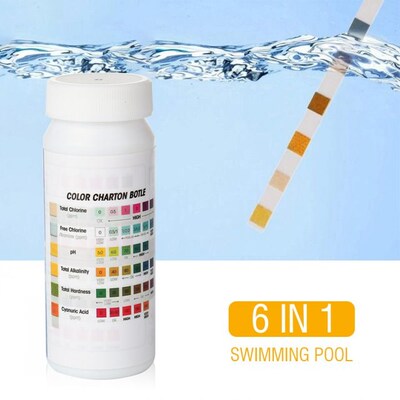 50pcs Swimming Pool PH Test Paper 6 in 1Residual Chlorine PH