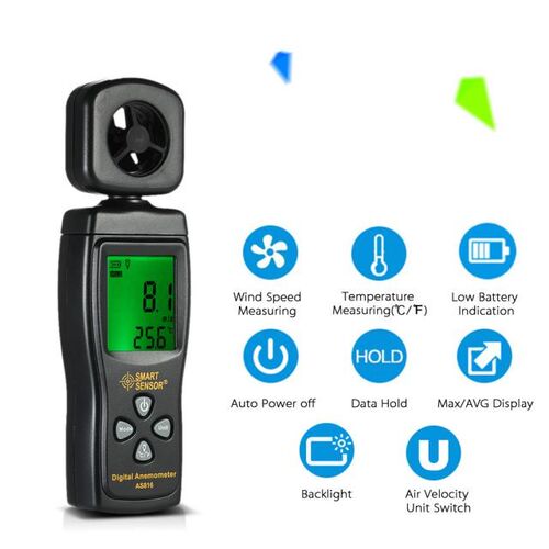 SMARTs SENSOR Mini Anemometer LCD Digital Wind Speed Meter A