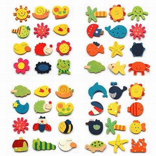 12Pcs/lot Wooden Fridge Magnet Stickers Cartoon Animal Stick