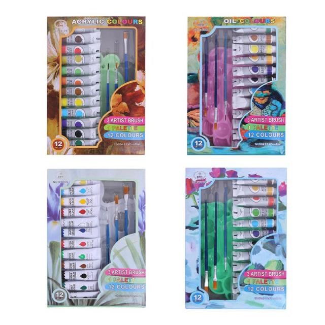 12ml 12 Colors Professional Acrylic Paints Brush Palette Han