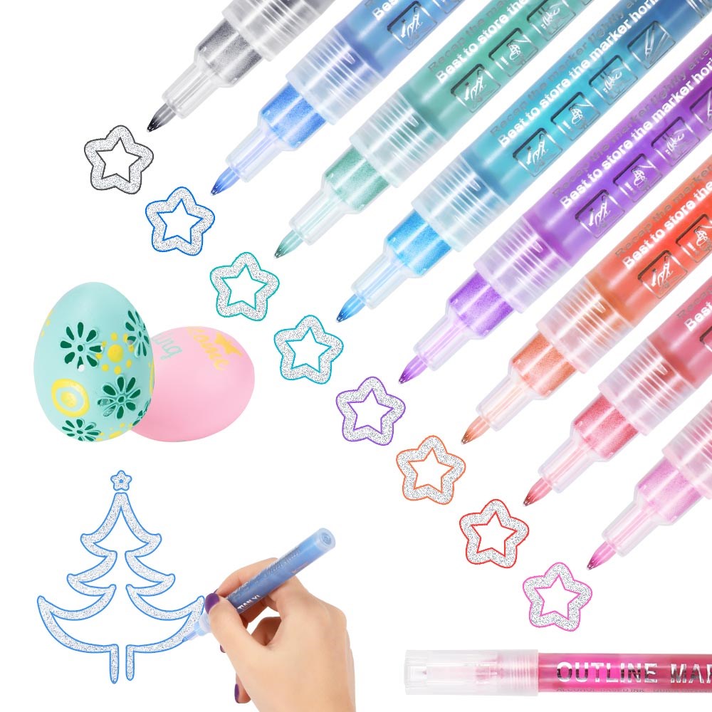 New 8PCS/Set Double Line Pen Metallic Color Magic Outline Ma