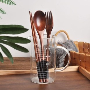 Natural Wood Spoon Chopsticks And Fork Dinner 3-piece Set Ri
