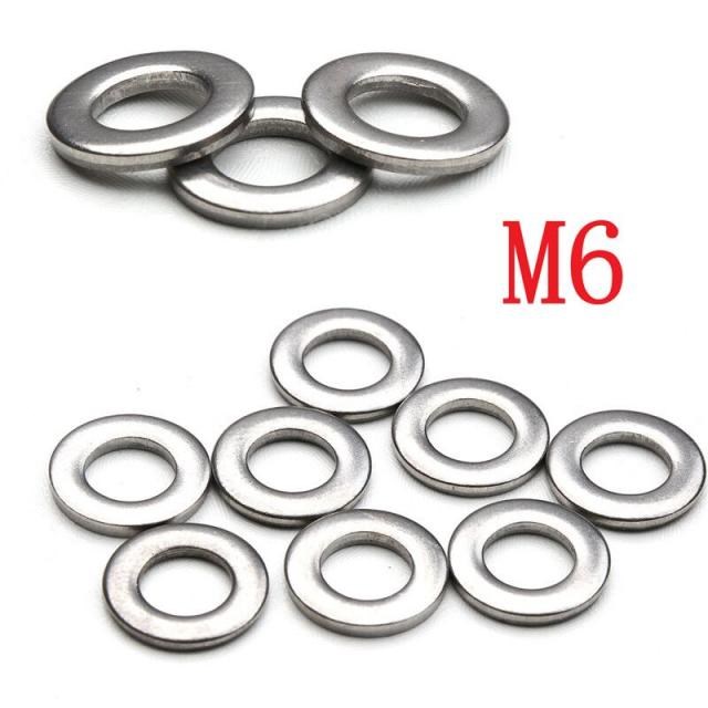 50PCS 304 Stainless Steel Flat Washers Kit M6 Durable Gasket