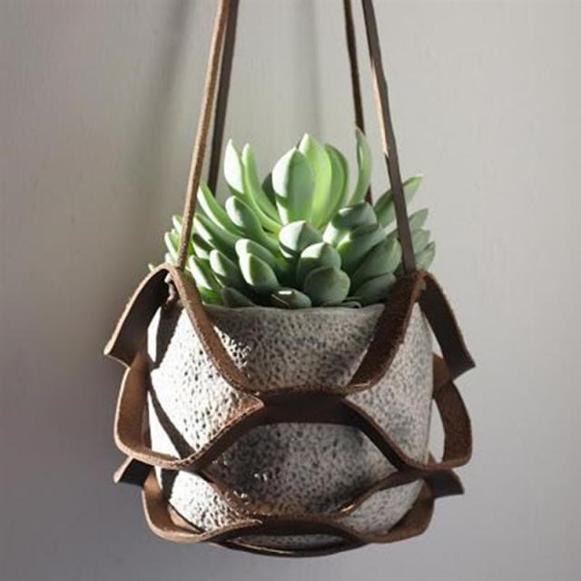 Leather Wall Hanging Flower Pot Planter Holder Basket Macram